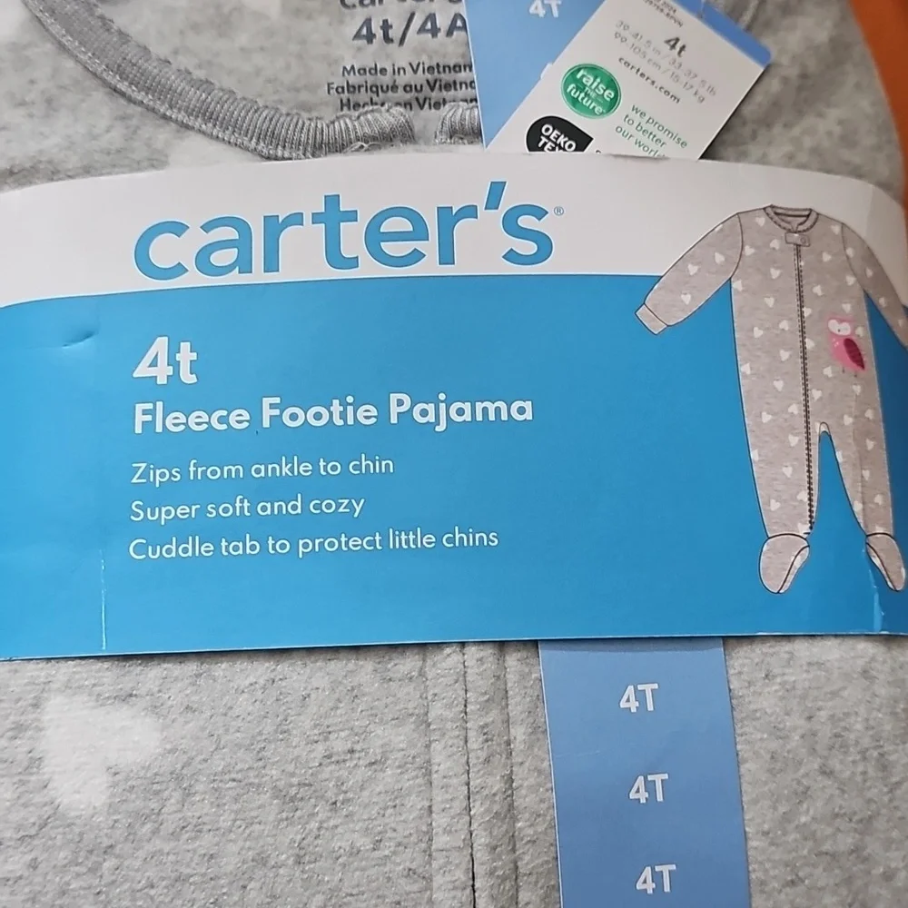 Carter's Toddler Girls Fleece Footie Pajama Zip front Ankle To Chin Super Soft